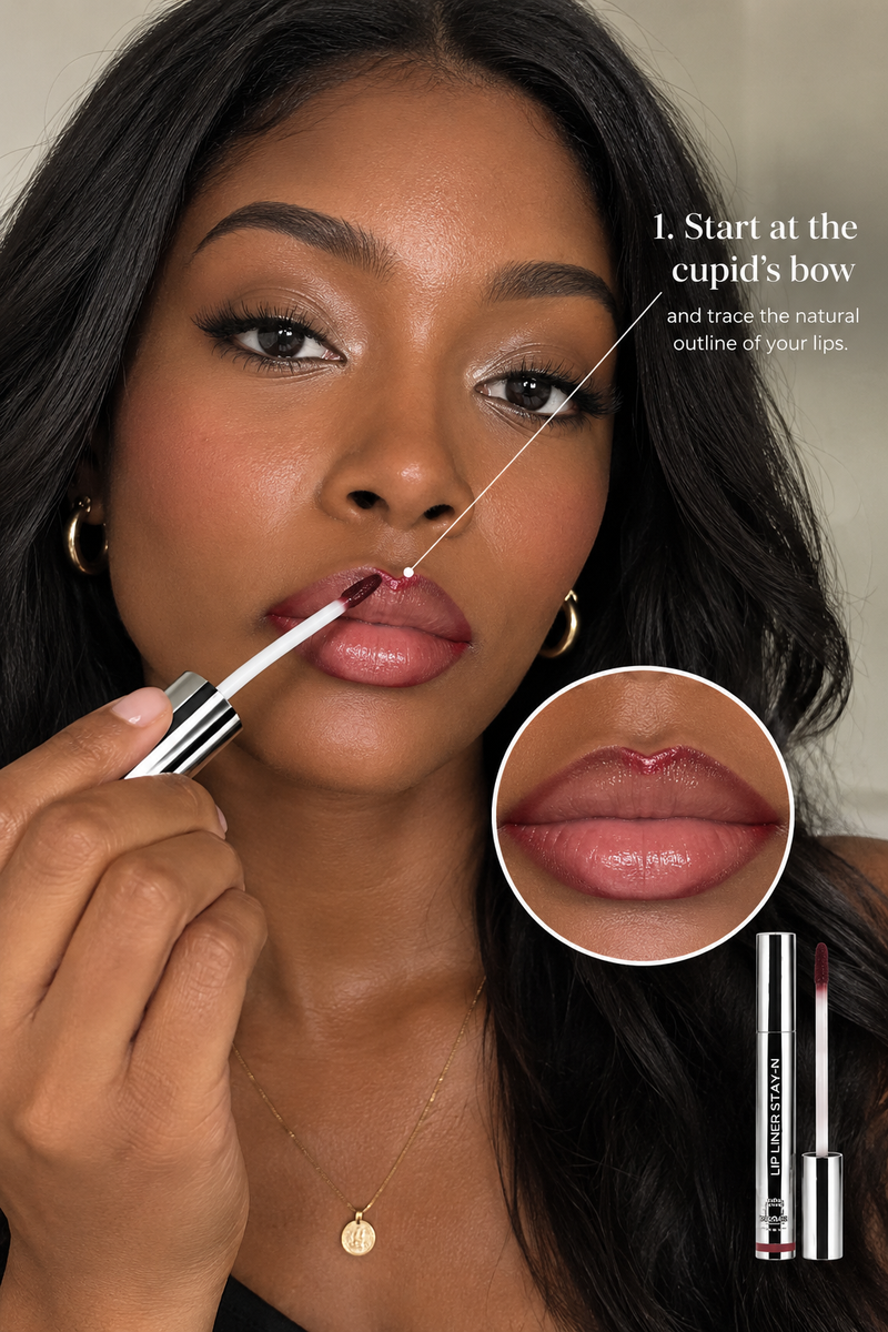 Model defining cupid's bow with white and silver lip liner