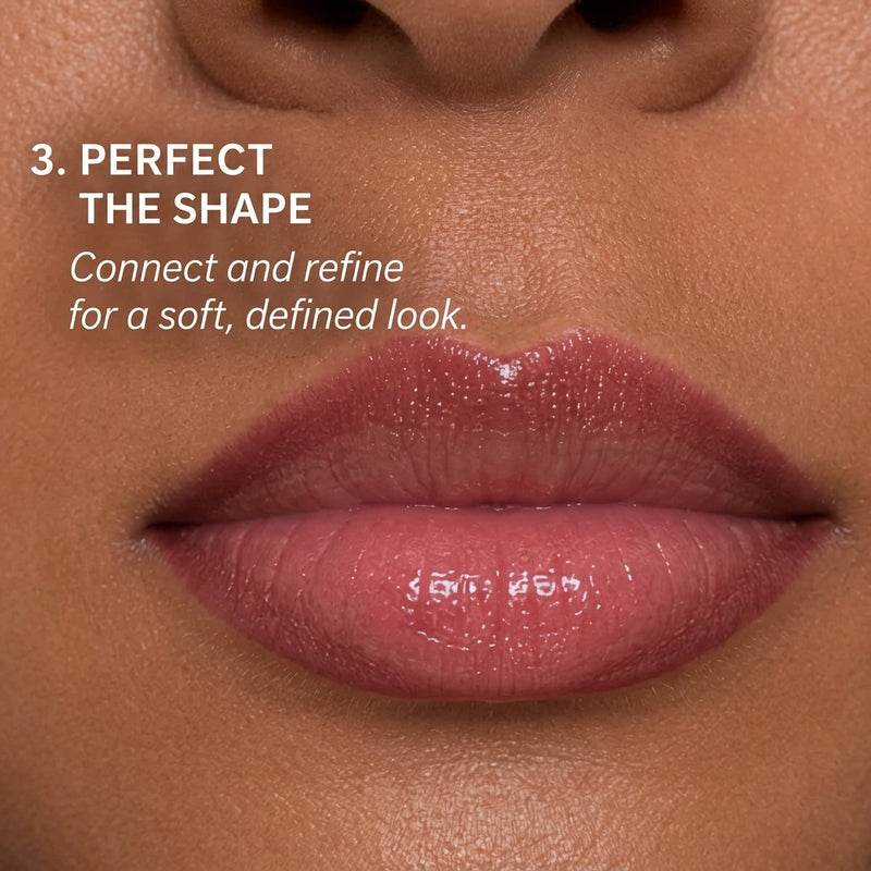 Model finishing and refining full lip outline with white and silver lip liner